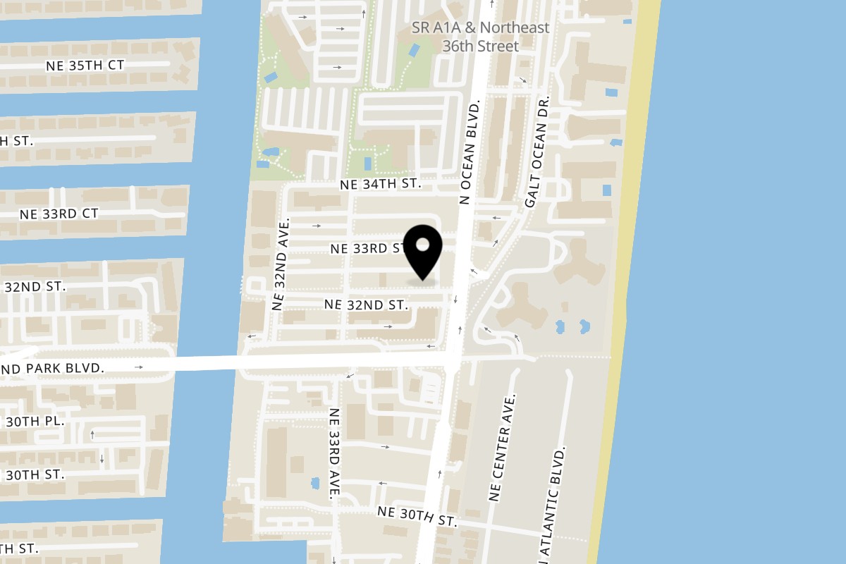 Map showing the location of Smoke BBQ on 3351 NE 32nd St in Fort Lauderdale
